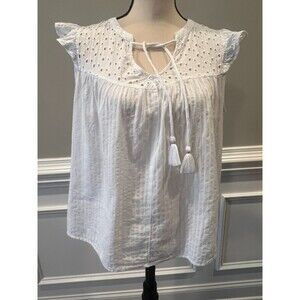 Women's Jessica Simpson w/Eyelet Yolk and Flutter Sleeves White Sz Large